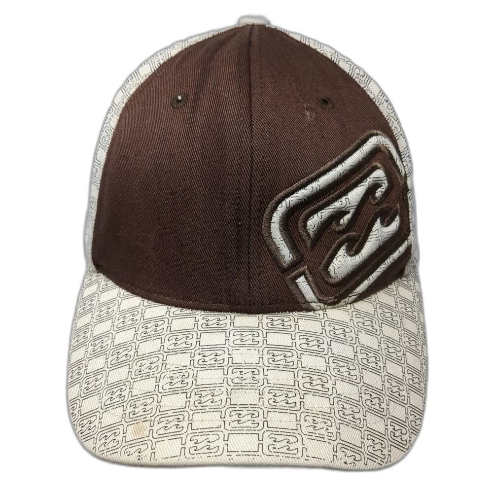 Billabong Baseball Cap Brown White One Size Flexfit All Over Print Wave Logo Hat